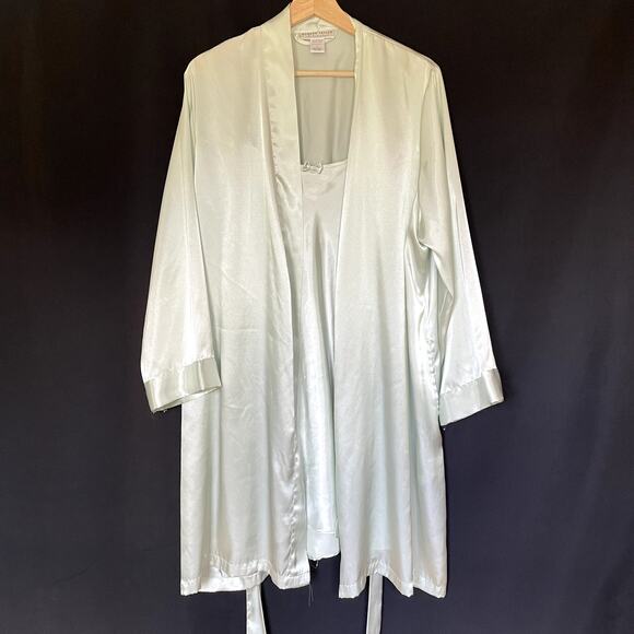 Morgan Taylor Intimates light sage green robe and slip dress set women's size L - Picture 1 of 8